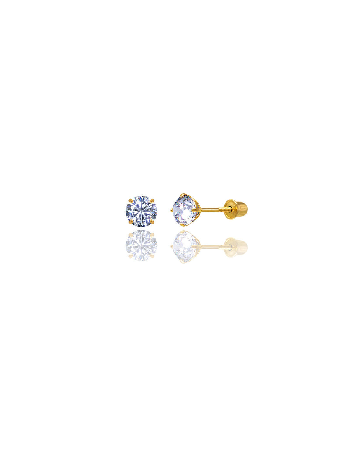 14K Yellow Gold Round CZ Screwback Stud Earrings