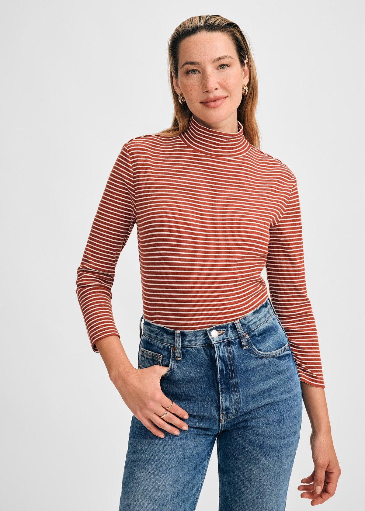 3/4 Sleeve Turtleneck Rib Top