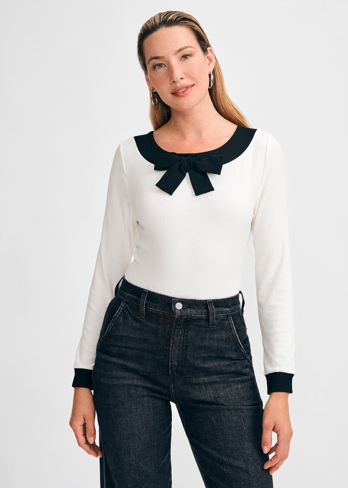 Long-Sleeved Knit Bow Top