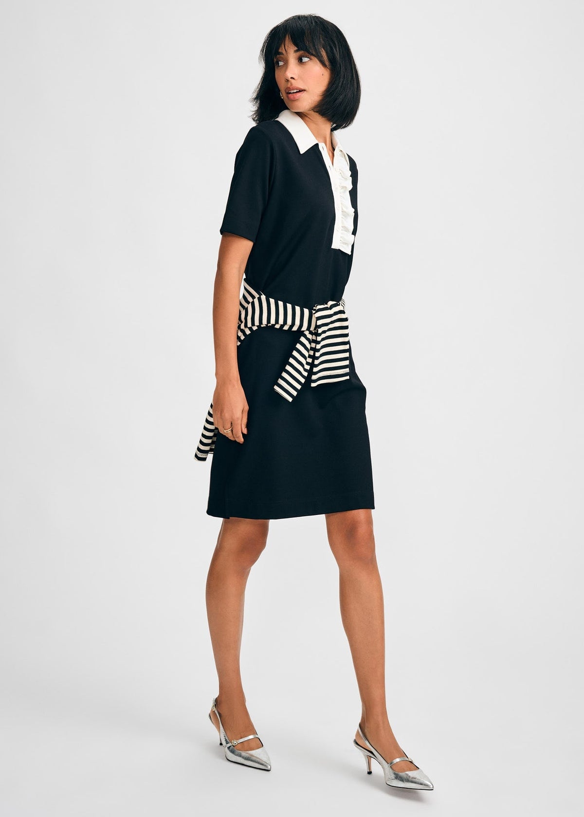 Ponte Ruffle Shirtdress