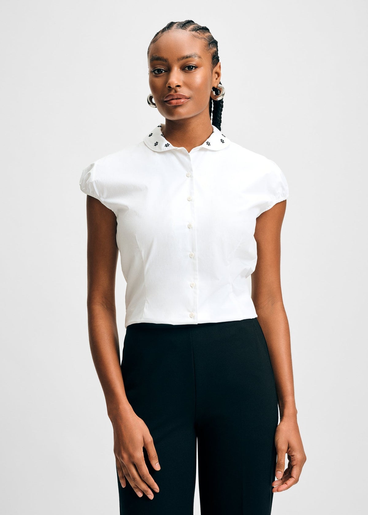 Embroidered Collar Cotton Shirt