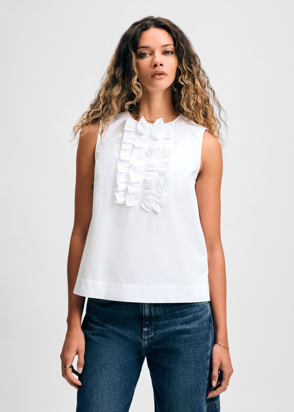 Boxy Ruffle Cotton Shirt