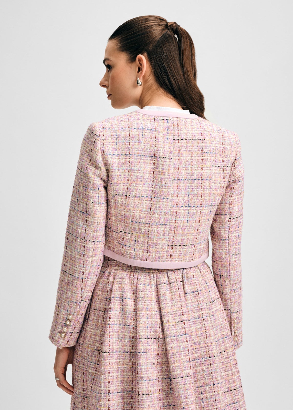 Cropped Tweed Jacket with Broach Button